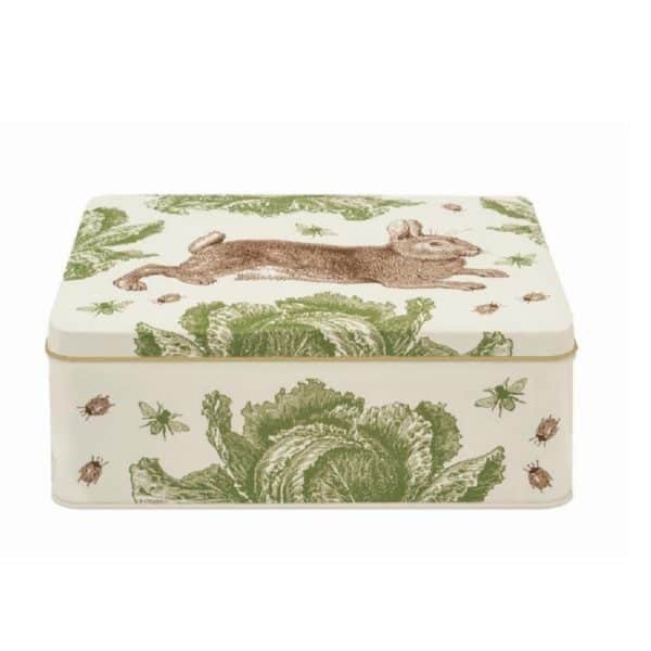 Rabbit & Cabbage Print Rectangular Tin Thornback & Peel